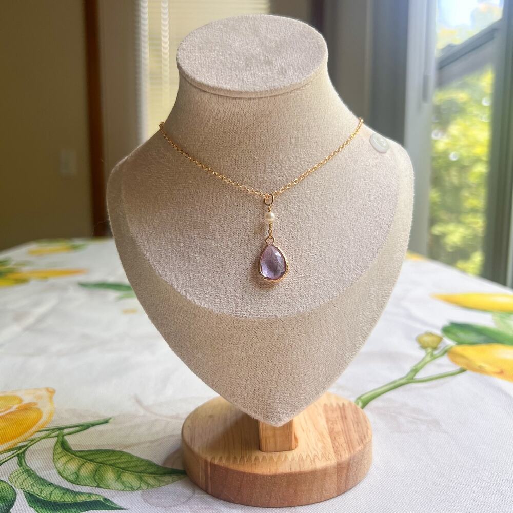 Lavender Pearl Necklace, Boho Bridal Bridgerton Jewelry, Victorian, Romantic